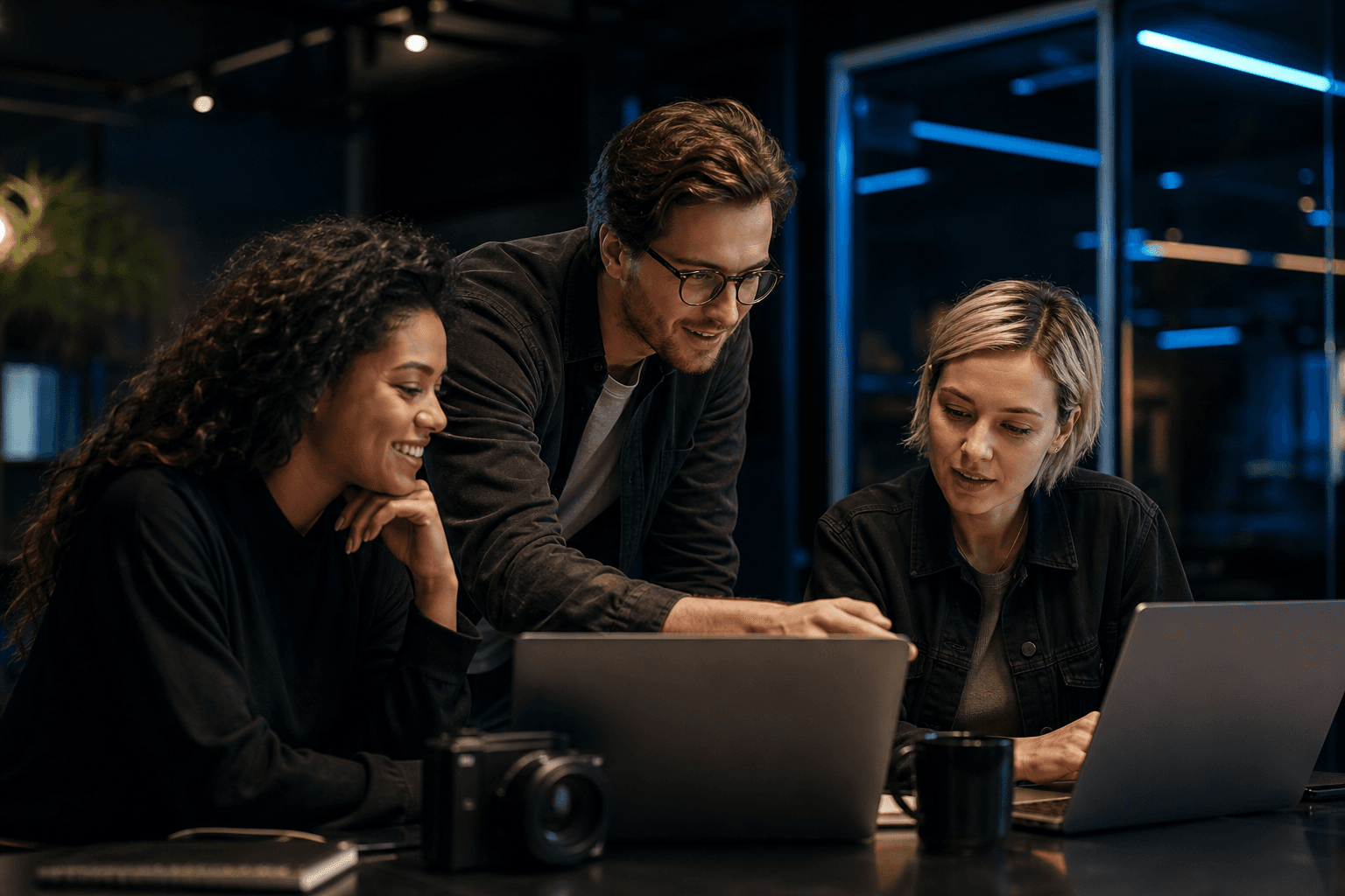 Creative team collaborating in a modern studio